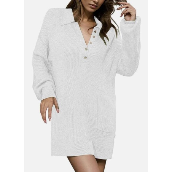 FREE PEOPLE BEACH Picnic Sweater Mini Dress Ribbed White Comfy Boho Coastal Sz M - Picture 1 of 15